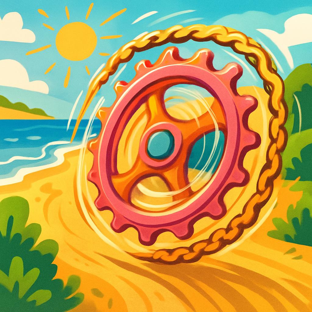 The toy on a beach under a sunny sky, inspired by artist Shaun Tan.